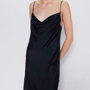 Zara Black Silky Midi Slip Dress XS